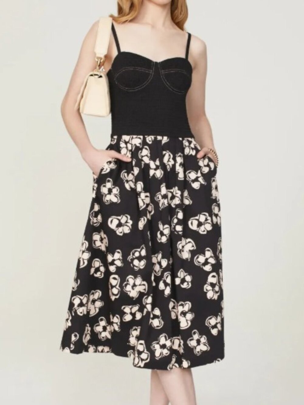 Marina Moscone Floral Bustier Dress with Pockets